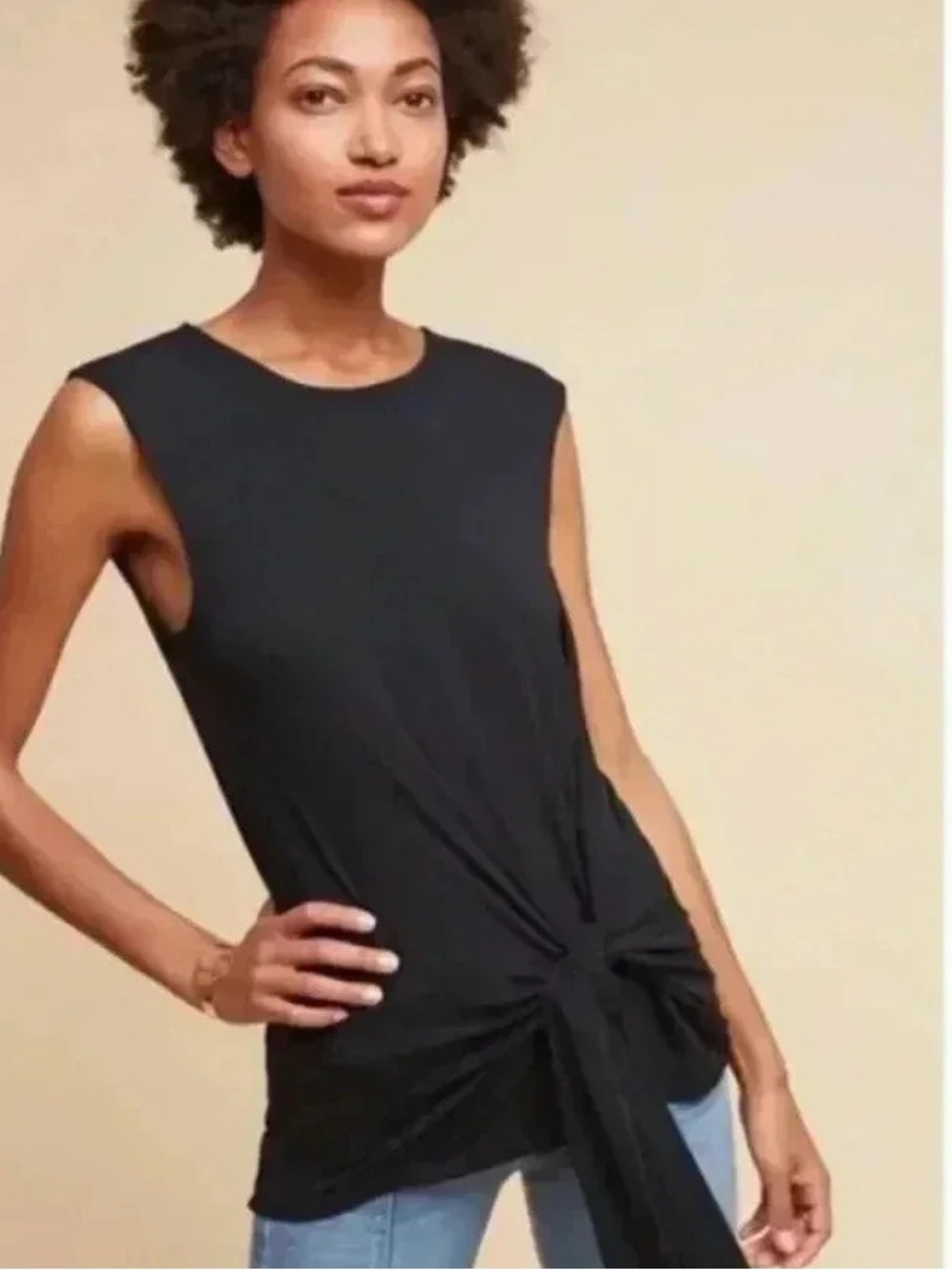 Simply Vera Vera Wing Sleeveless Black Tie-Front Chiffon Camisole